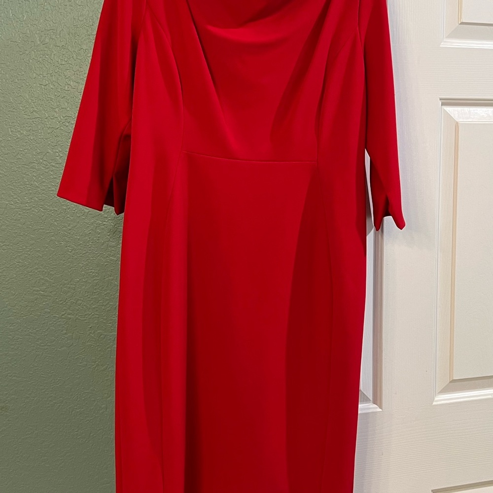 Red Calvin Klein dress Size14 mid length boat neckline Excellent condition